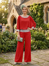 Chiffon Pantsuit Crew Neck Mother of the Bride Pantsuits with Sequin