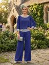 Chiffon Pantsuit Crew Neck Mother of the Bride Pantsuits with Sequin