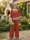 Chiffon Pantsuit Crew Neck Mother of the Bride Pantsuits with Sequin