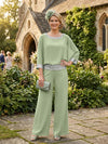 Chiffon Pantsuit Crew Neck Mother of the Bride Pantsuits with Sequin