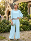 Chiffon Pantsuit Crew Neck Mother of the Bride Pantsuits with Sequin