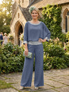 Chiffon Pantsuit Crew Neck Mother of the Bride Pantsuits with Sequin