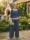 Chiffon Pantsuit Crew Neck Mother of the Bride Pantsuits with Sequin