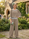 Chiffon Pantsuit Crew Neck Mother of the Bride Pantsuits with Sequin