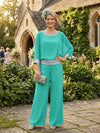 Chiffon Pantsuit Crew Neck Mother of the Bride Pantsuits with Sequin