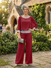Chiffon Pantsuit Crew Neck Mother of the Bride Pantsuits with Sequin
