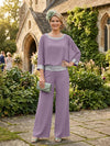 Chiffon Pantsuit Crew Neck Mother of the Bride Pantsuits with Sequin
