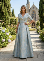 Jacquard A-Line V Neck Mother of the Bride Dresses with Pleated
