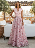 Tulle A-Line V Neck Mother of the Bride Dresses with Floral Embroidery