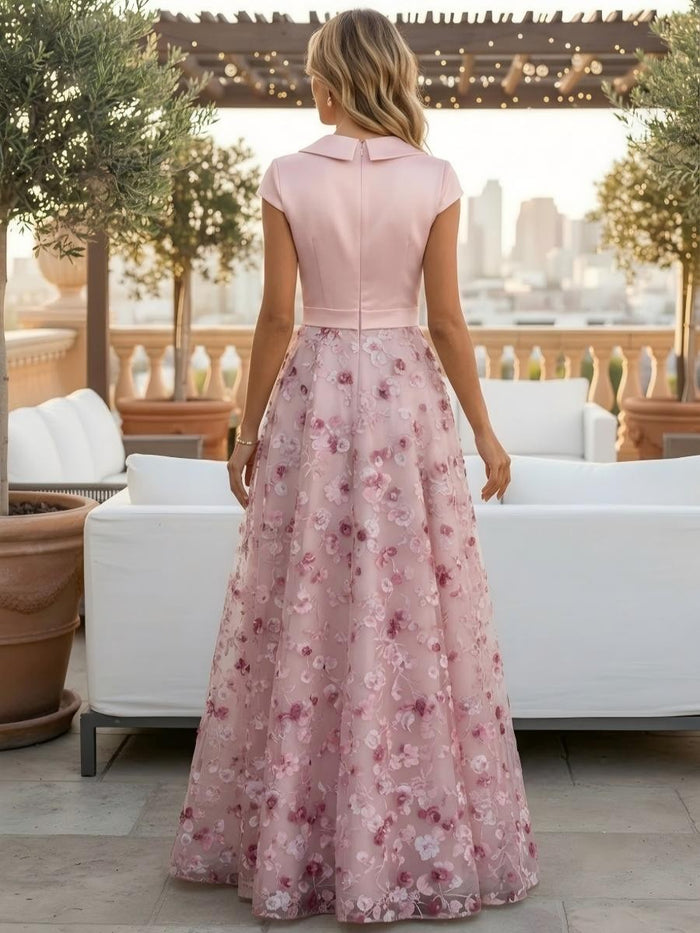 Tulle A-Line V Neck Mother of the Bride Dresses with Floral Embroidery