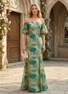 Jacquard Mermaid Off Shoulder Mother of the Bride Dresses with Side Slit