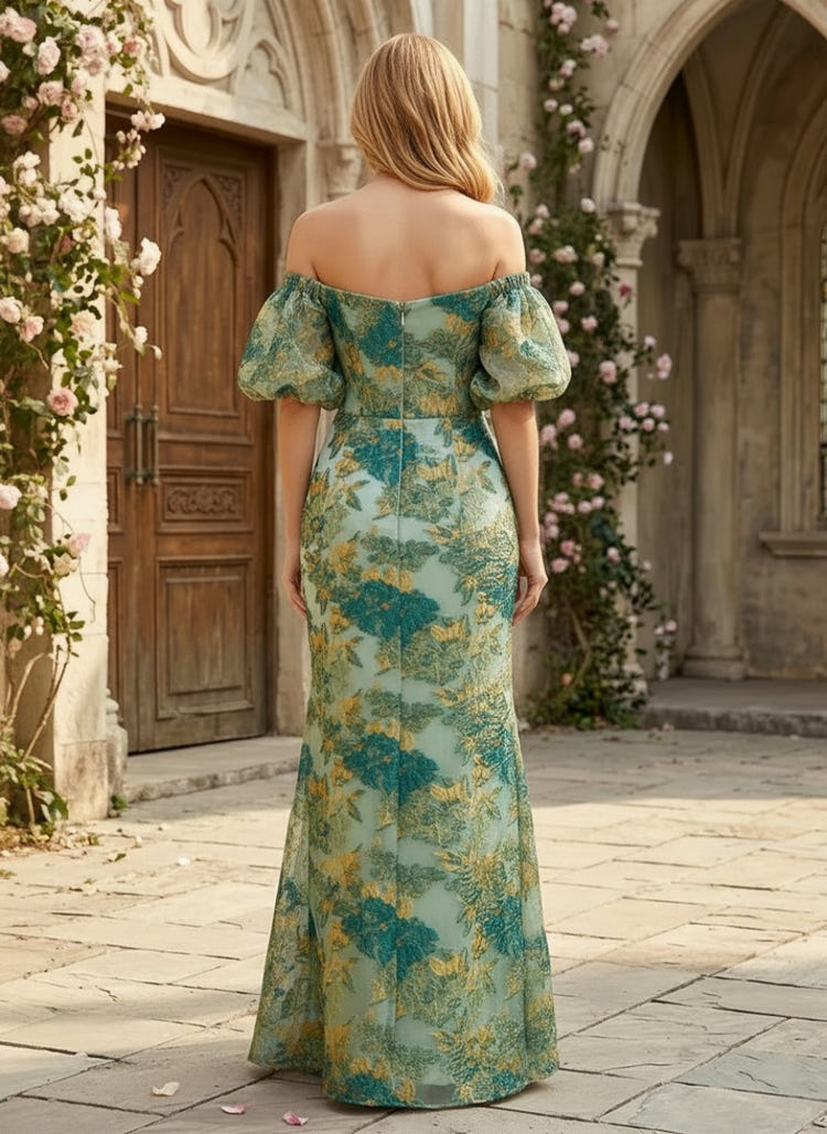 Jacquard Mermaid Off Shoulder Mother of the Bride Dresses with Side Slit