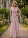 Chiffon A-Line V Neck Mother of the Bride Dresses with Floral Embroidery