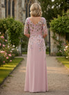Chiffon A-Line V Neck Mother of the Bride Dresses with Floral Embroidery
