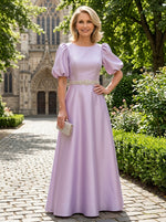 Satin A-Line Crew Neck Mother of the Bride Dresses with Rhinestone