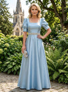 Satin A-Line Square Neck Mother of the Bride Dresses with Rhinestone