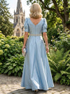 Satin A-Line Square Neck Mother of the Bride Dresses with Rhinestone