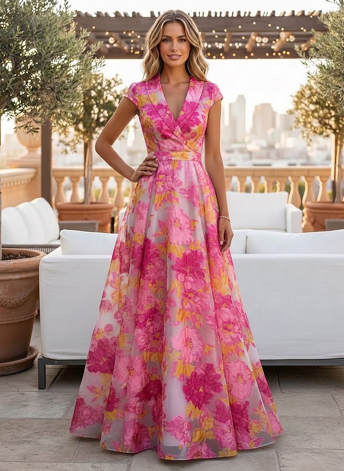 Jacquard A-Line V Neck Mother of the Bride Dresses with Pleated