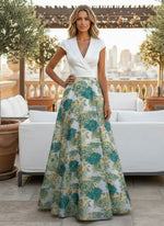 Jacquard A-Line V Neck Mother of the Bride Dresses with Pleated