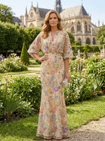 Tulle Mermaid V Neck Mother of the Bride Dresses with Floral Embroidery