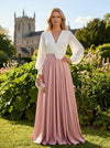 Satin A-Line V Neck Mother of the Bride Dresses with Delicate Pleated