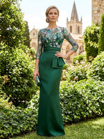 Satin Mermaid Crew Neck Mother of the Bride Dresses with Floral Embroidery