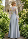 Satin A-Line Crew Neck Mother of the Bride Dresses with Floral Embroidery