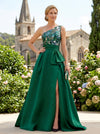 Satin A-Line One Shoulder Mother of the Bride Dresses with Floral Embroidery