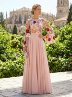 Chiffon A-Line Crew Neck Mother of the Bride Dresses with Floral Embroidery