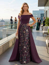 Satin Sheath Off Shoulder Mother of the Bride Dresses with Floral Embroidery