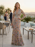 Tulle Mermaid V Neck Mother of the Bride Dresses with Floral Embroidery