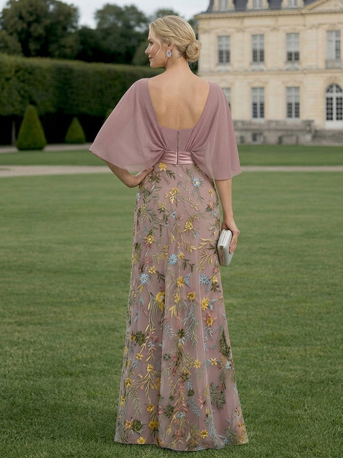 Tulle A-Line Crew Neck Mother of the Bride Dresses with Floral Embroidery