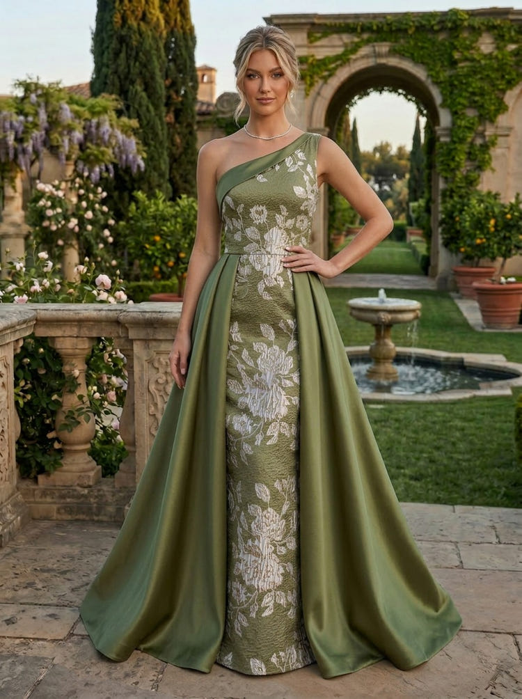 Jacquard A-Line One Shoulder Mother of the Bride Dresses with Wraps
