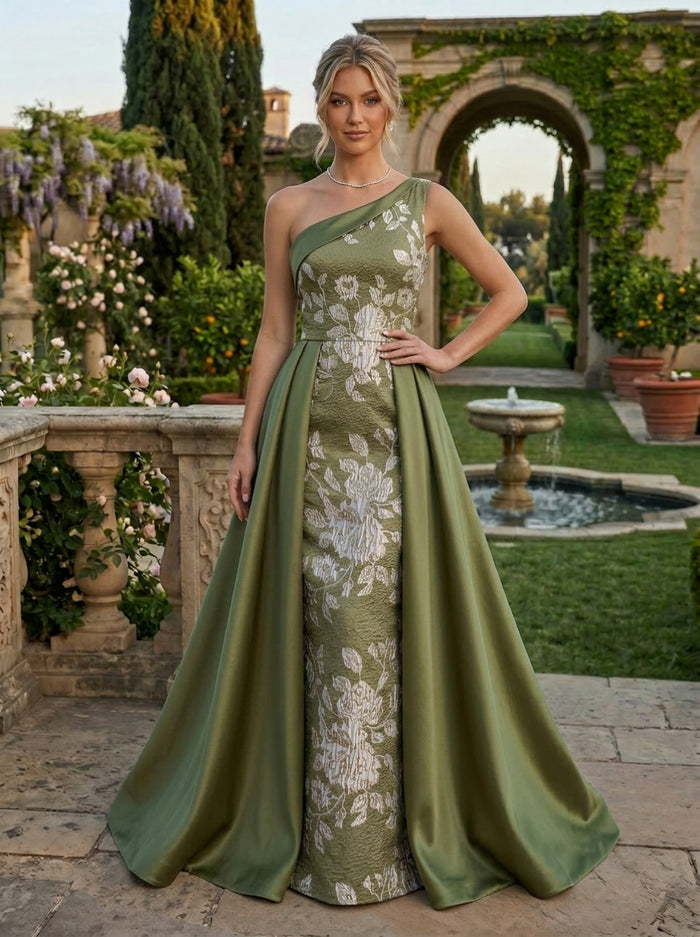Jacquard A-Line One Shoulder Mother of the Bride Dresses with Wraps