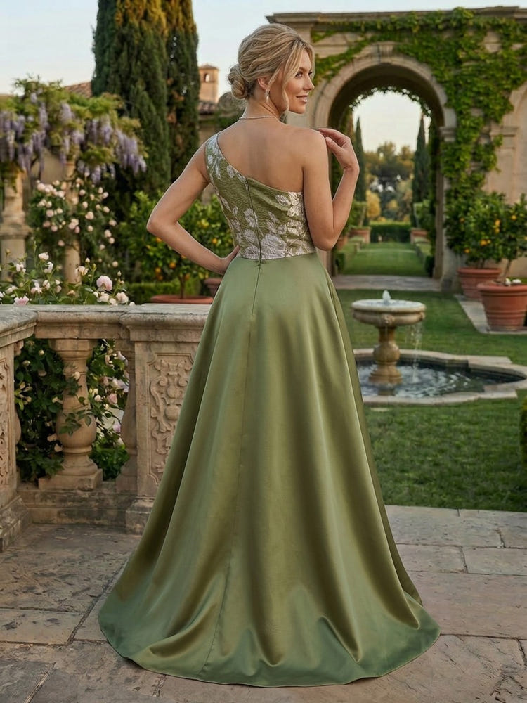 Jacquard A-Line One Shoulder Mother of the Bride Dresses with Wraps