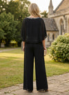 Chiffon Pantsuit Crew Neck Mother of the Bride Pantsuits with Rhinestone