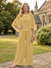Chiffon Pantsuit Crew Neck Mother of the Bride Pantsuits with Rhinestone