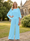 Chiffon Pantsuit Crew Neck Mother of the Bride Pantsuits with Rhinestone