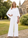 Chiffon Pantsuit Crew Neck Mother of the Bride Pantsuits with Rhinestone