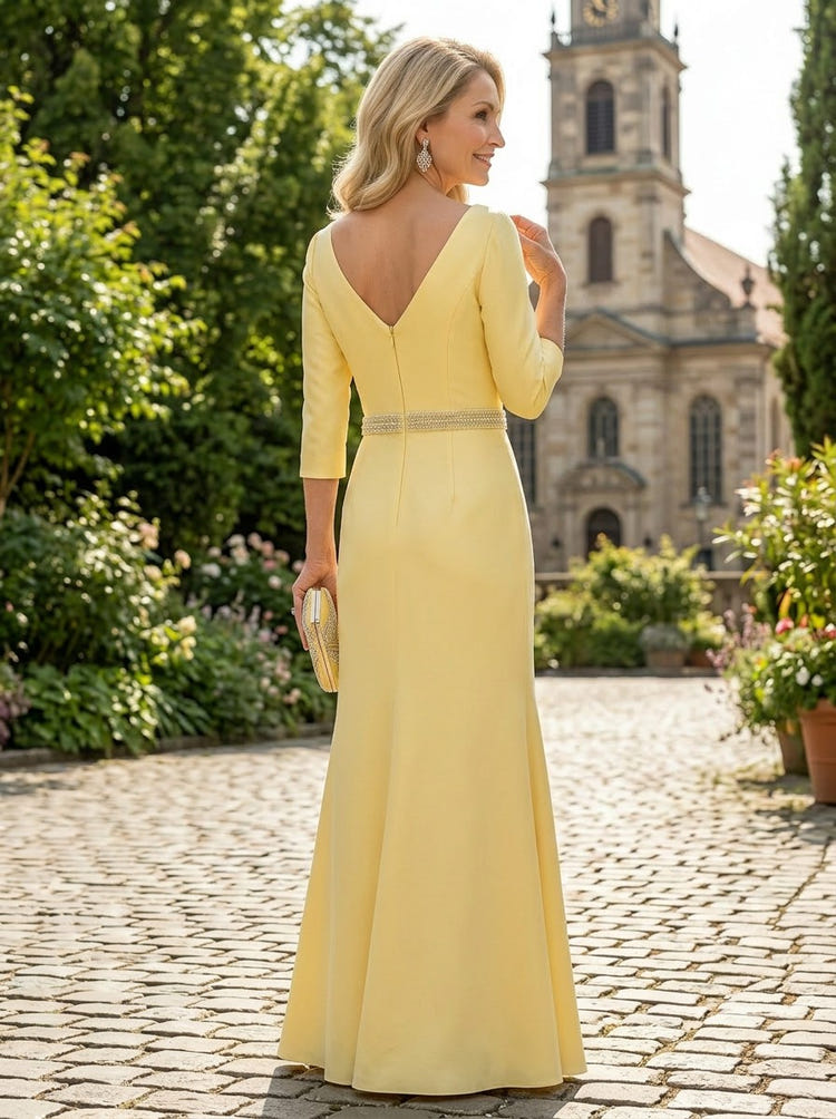 Satin A-Line Square Neck Mother of the Bride Dresses with Beaded