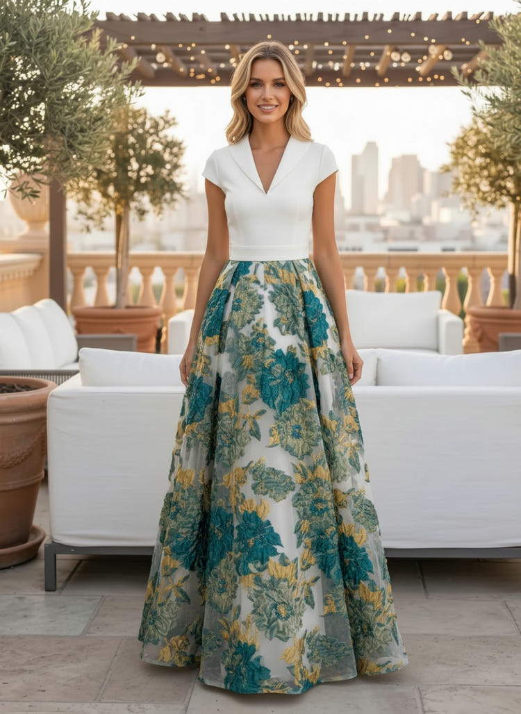 Jacquard A-Line V Neck Mother of the Bride Dresses with Pleated