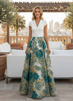 Jacquard A-Line V Neck Mother of the Bride Dresses with Pleated