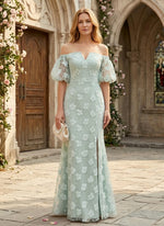 Tulle A-Line Off Shoulder Mother of the Bride Dresses with 3D Flowers