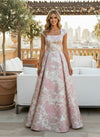 Jacquard A-Line Square Neck Mother of the Bride Dresses with Belt