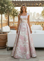 Jacquard A-Line Square Neck Mother of the Bride Dresses with Belt