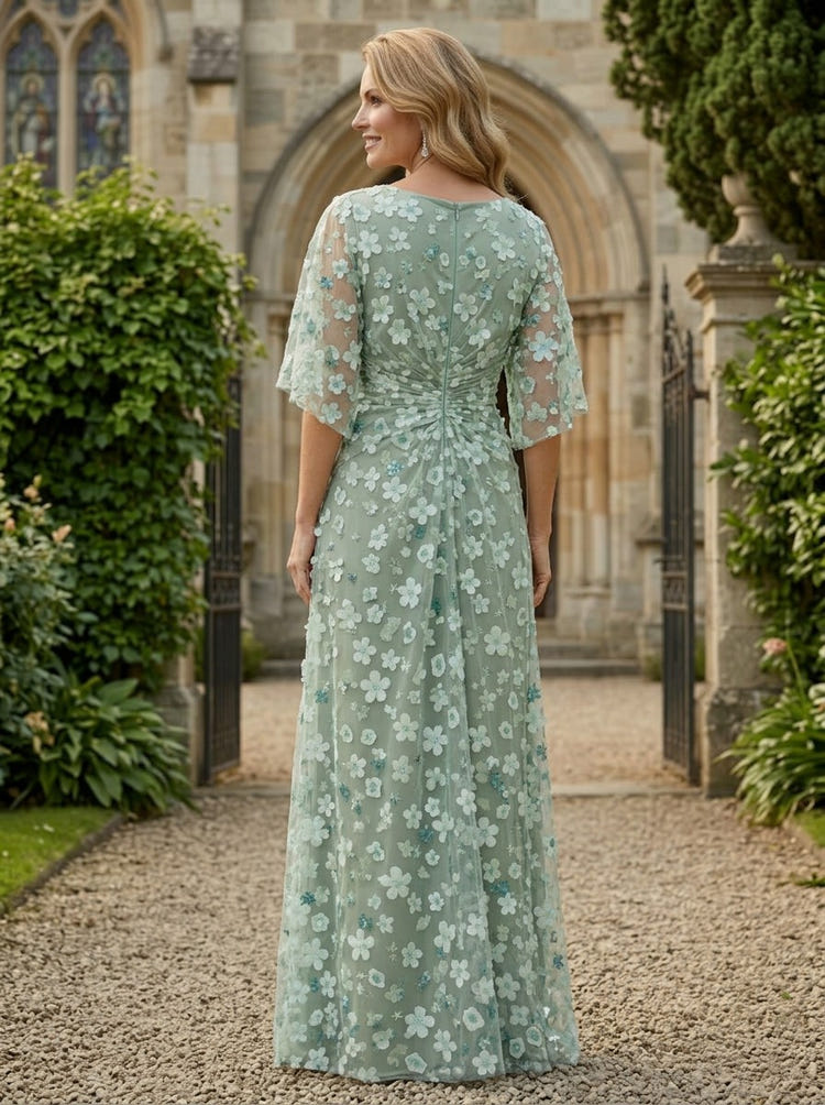 Tulle A-Line V Neck Mother of the Bride Dresses with 3D Flowers
