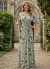 Chiffon A-Line V Neck Mother of the Bride Dresses with Floral Print
