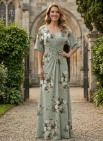 Chiffon A-Line V Neck Mother of the Bride Dresses with Floral Print