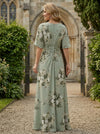 Chiffon A-Line V Neck Mother of the Bride Dresses with Floral Print