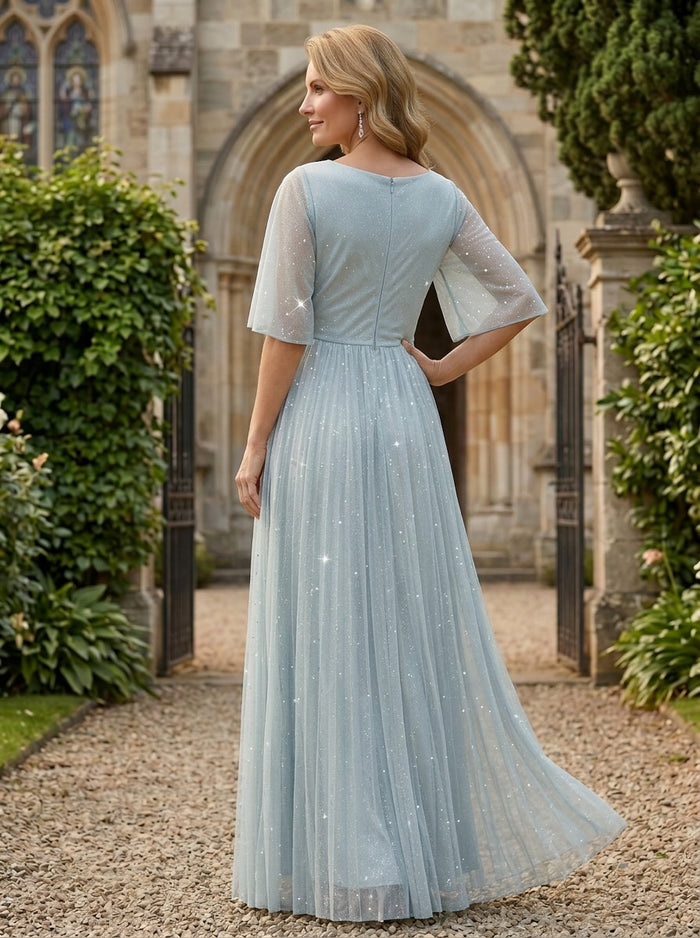 Sequin A-Line V Neck Mother of the Bride Dresses with Glitter